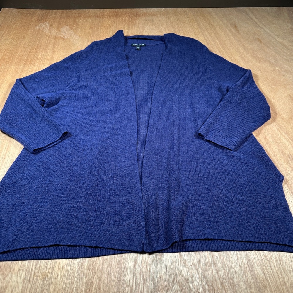 Eileen Fisher Cardigan Woman 3X Purple Tencel Merino Wool Open Front Side Slit